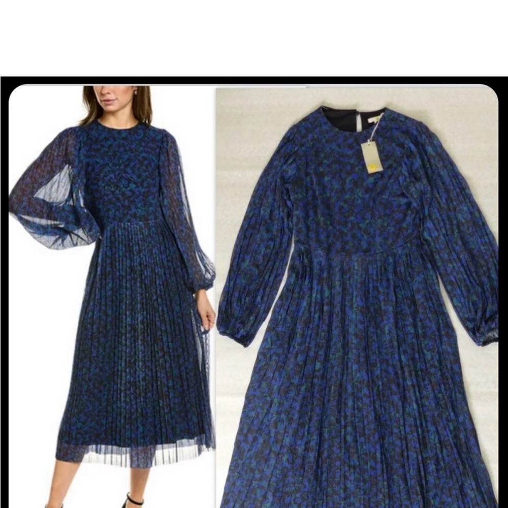 BODEN Blouson Sleeves Pleated Midi Dress in Persian Blue Size 8R Worn Once